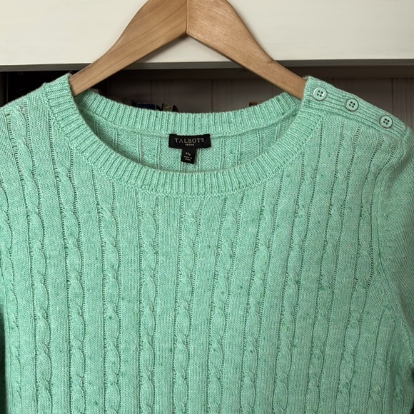 NWT! TALBOTS Soft Green Cotton Blend Crew Neck Sweater, Medium Petite - Picture 4 of 8